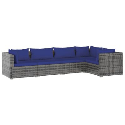 vidaXL 5-tlg. Garten-Lounge-Set mit Kissen Poly Rattan Grau