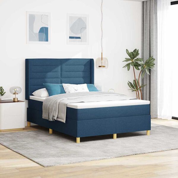 vidaXL Boxspringbett mit Matratze Blau 140 x 190 cm Stoff