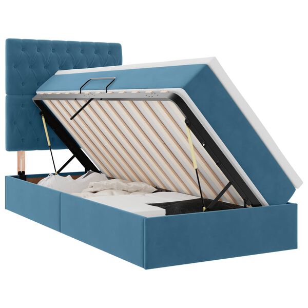 vidaXL Bett mit Stauraum und LED mit LED Dunkelblau 90 x 200 cm Samt