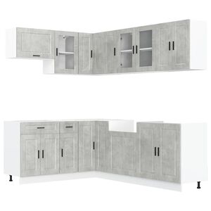 vidaXL 11-tlg. K&uuml;chenschrank-Set Porto Betongrau Holzwerkstoff