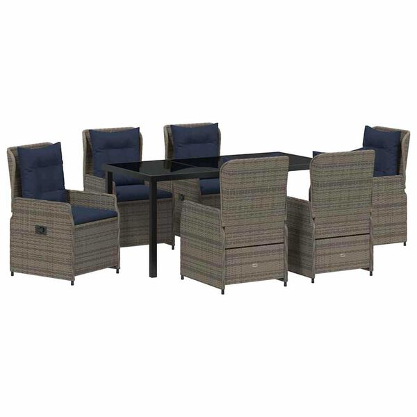 vidaXL Garten Essgruppe 7 pcs Grau Poly Rattan
