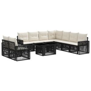 vidaXL Gartensofa-set 10 stk. Schwarz und Cremewei&szlig; Poly-Rattan