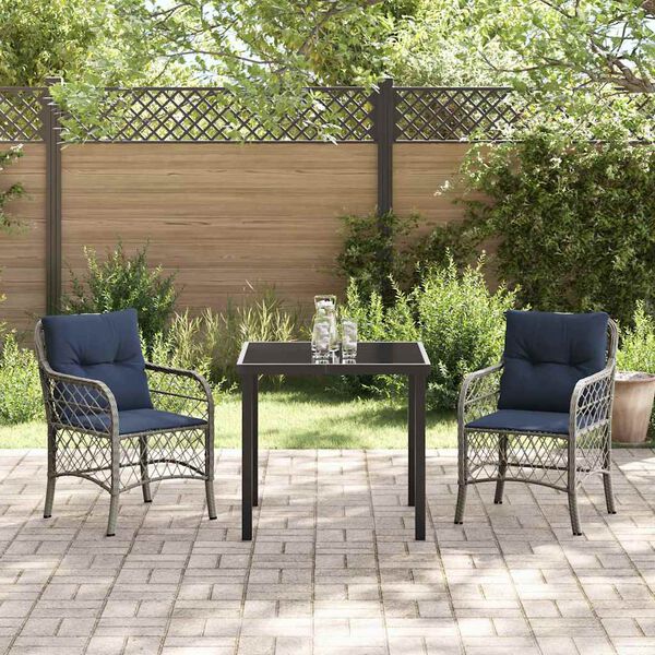 vidaXL Garten Essgruppe mit Kissen 3 pcs Grau und Schwarz Rattan
