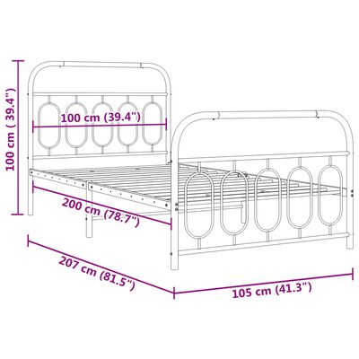 vidaXL Bettgestell mit Kopf- und Fußteil Metall Schwarz 100x200 cm