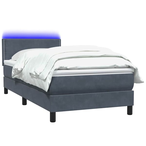vidaXL Boxspringbett mit Matratze & LED Dunkelgrau 80x220 cm Samt