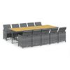 vidaXL 11-tlg. Garten-Essgruppe mit Auflagen Poly Rattan Grau