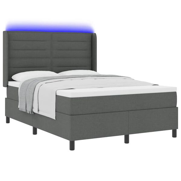 vidaXL LED Boxspringbett mit Matratze Dunkelgrau 160 x 200 cm Stoff