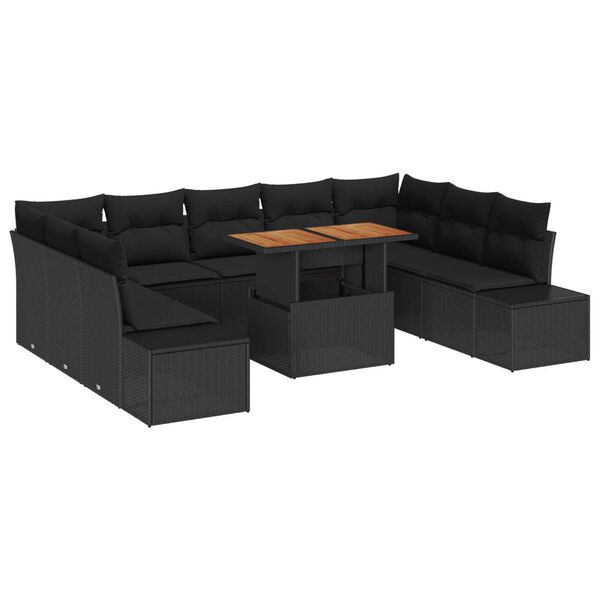 vidaXL Garten-Sofa-Set mit Speicher 10 pcs Schwarz Poly Rattan