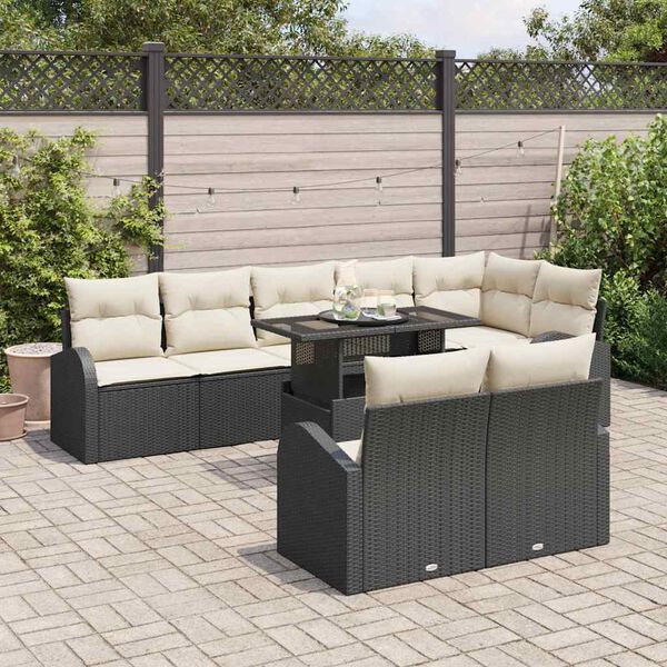 vidaXL Sofa Set mit Kissen 9 pcs Schwarz und Creme Poly-Rattan