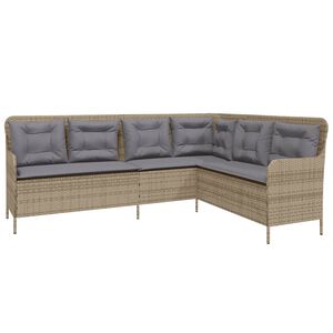 vidaXL Gartensofa in L-Form mit Kissen Beige Poly Rattan