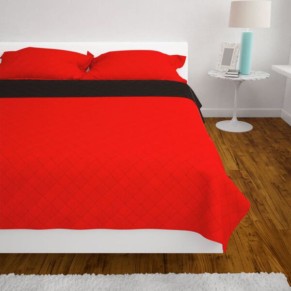 vidaXL Gesteppte Wende-Tagesdecke Rot and Schwarz 220x240 cm