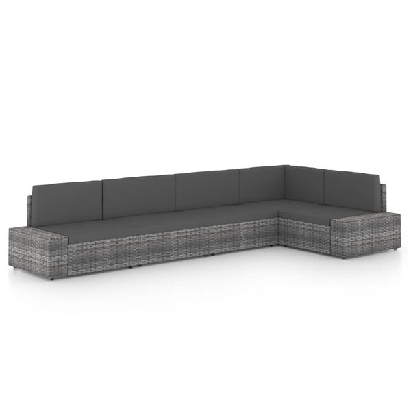 vidaXL 5-tlg. Garten-Lounge-Set mit Kissen Grau Poly Rattan