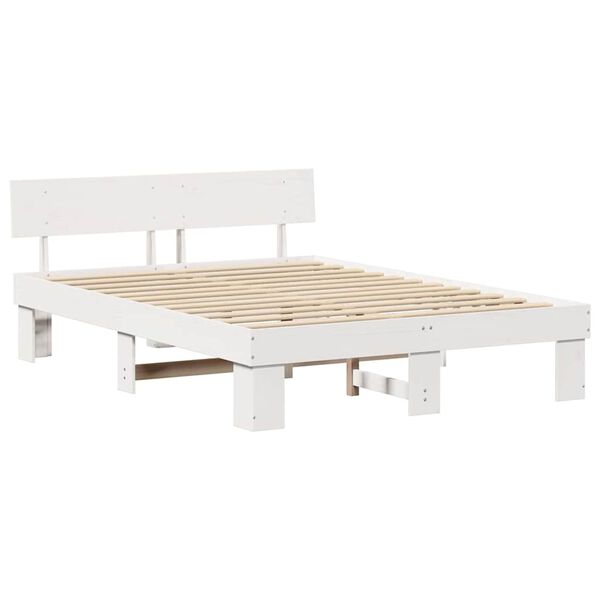 vidaXL Bettrahmen mit Kopfteil Wei&szlig; 150 x 200 cm Massives Kiefernholz