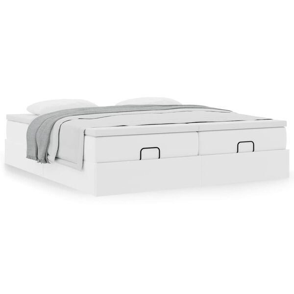 vidaXL Ottoman-Bett mit Matratzen Wei&szlig; 160x200 cm Kunstleder
