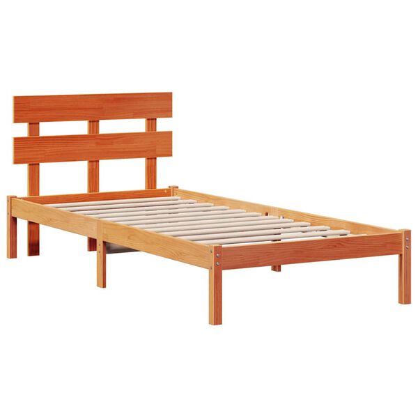 vidaXL Bettgestell mit Kopfteil Braun 90 x 200 cm Massivholz Kiefer