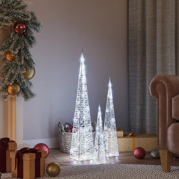 vidaXL LED-Leuchtkegel-Set Acryl Deko Kaltwei&szlig; 30/45/60 cm
