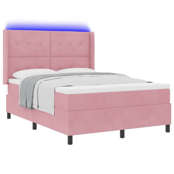 vidaXL LED Boxspringbett mit Matratze Rosa 160 x 200 cm Samt