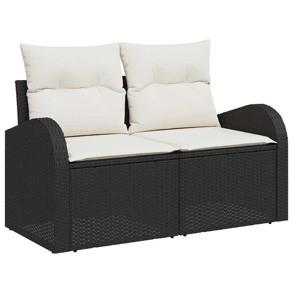 vidaXL Garten-Sofa-Set mit Kissen 11 pcs Schwarz und Creme Poly-Rattan