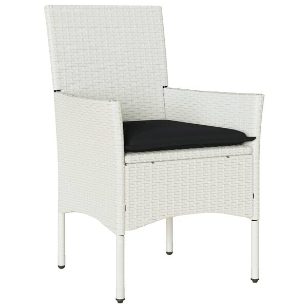 vidaXL 9-tlg. Garten-Essgruppe mit Kissen Wei&szlig; Poly Rattan und Glas