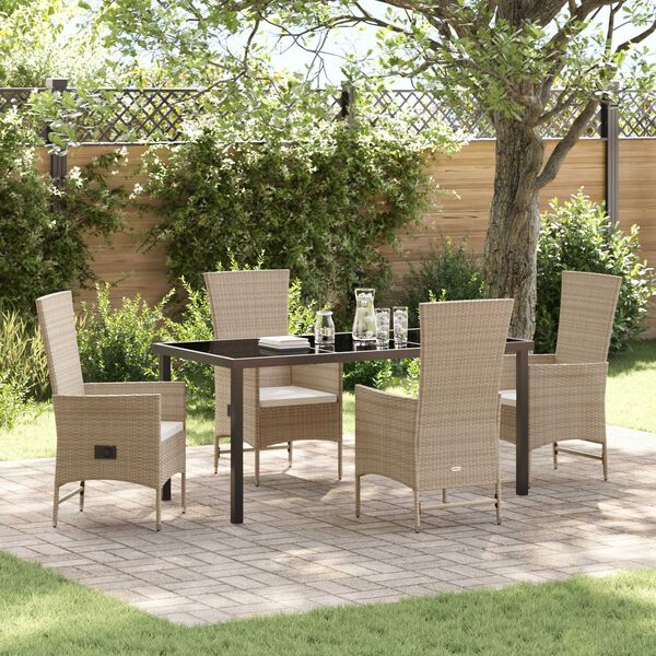 vidaXL Garten Essgruppe mit Kissen 5 pcs Beige Poly-Rattan