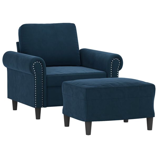 vidaXL Sessel mit Hocker Blau 60 cm Samt