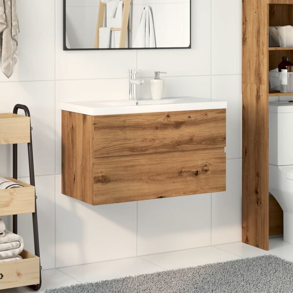 vidaXL Waschbeckenunterschrank mit Einbaubecken Artisan-Eiche