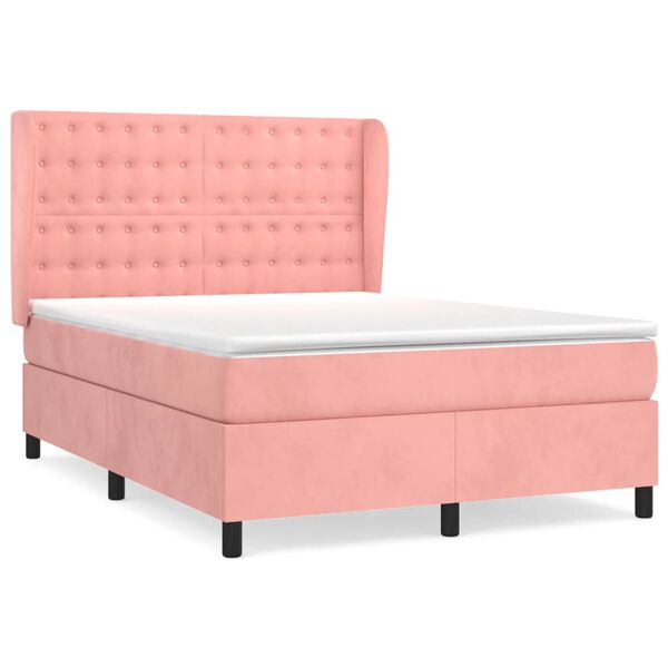 vidaXL Boxspringbett mit Matratze Rosa 140x200 cm Samt