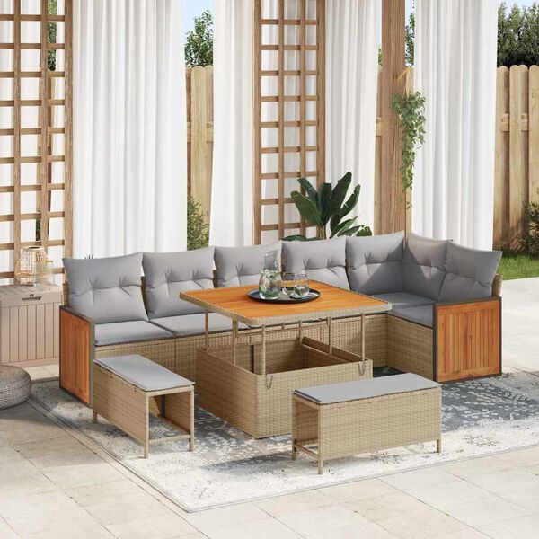 vidaXL Garten-Sofa-Set 9 pcs Beige und Hellgrau Poly-Rattan