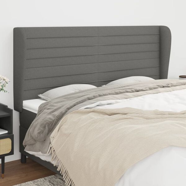 vidaXL Kopfteil mit Ohren Dunkelgrau 163x23x118/128 cm Stoff
