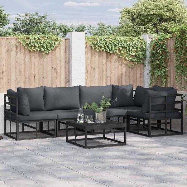 vidaXL Gartensofa-set mit Kissen 5 pcs Schwarz Aluminium
