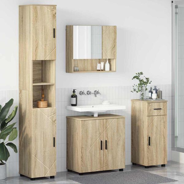 vidaXL Badezimmerm&ouml;bel-Set 4 pcs Sonoma-Eiche Holzwerkstoff & Metall