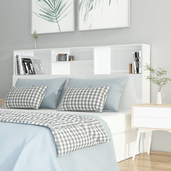 vidaXL Bett-Kopfteil mit Ablagen Hochglanz-Wei&szlig; 160x19x103,5 cm