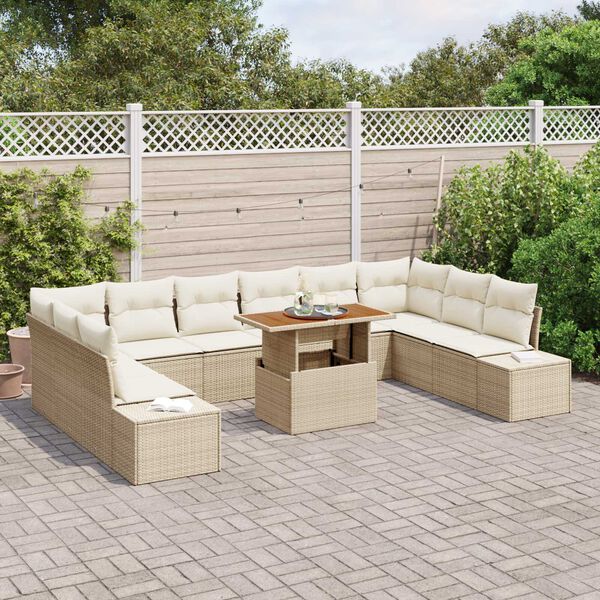 vidaXL Garten-Sofa-Set mit Kissen mit Kissen 11 pcs Beige und Creme