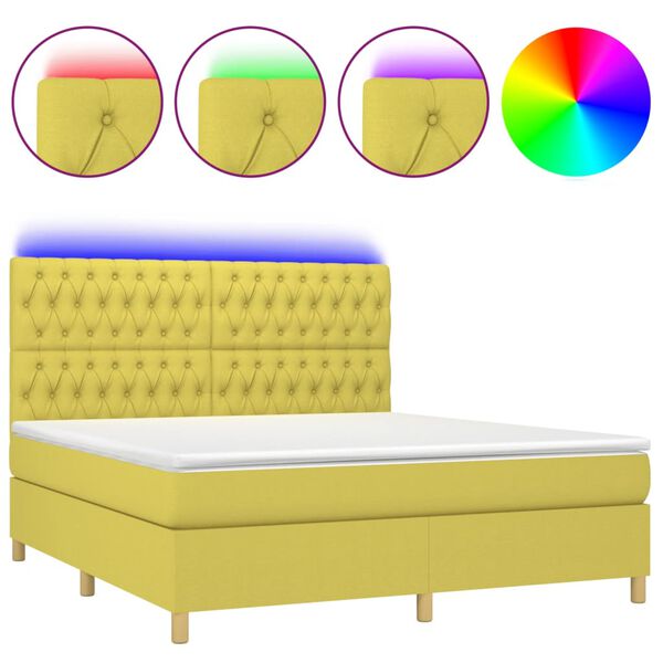 vidaXL Boxspringbett mit Matratze & LED Gr&uuml;n 160x200 cm Stoff
