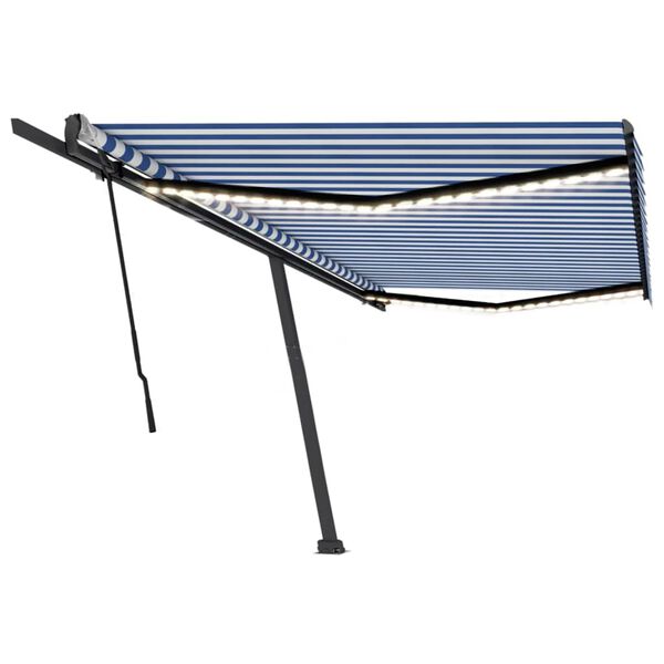 vidaXL Markise Manuell Einziehbar mit LED 500x300 cm Blau und Wei&szlig;