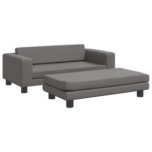 vidaXL Kindersofa mit Hocker Grau 100x50x30 cm Kunstleder