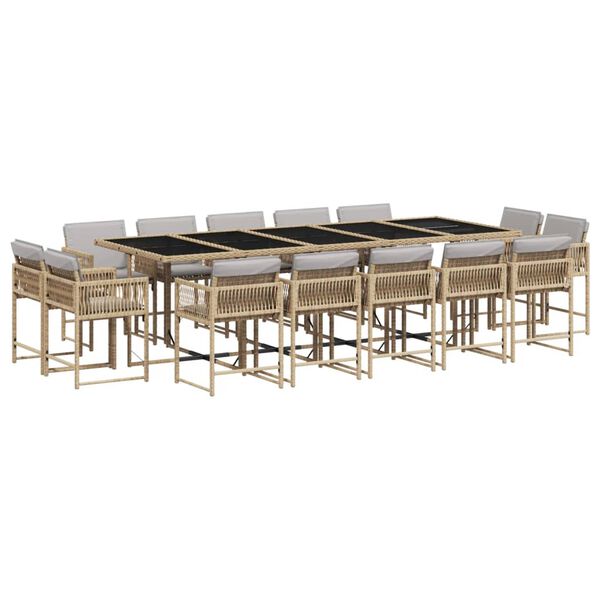 vidaXL 15-tlg. Garten-Essgruppe mit Kissen Beigemischung Poly Rattan