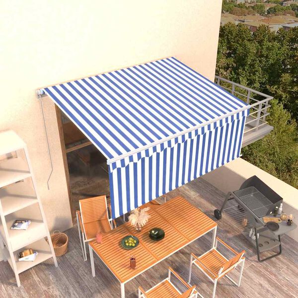 vidaXL Markise Manuell Einziehbar mit Rollo 3x2,5 m Blau und Wei&szlig;
