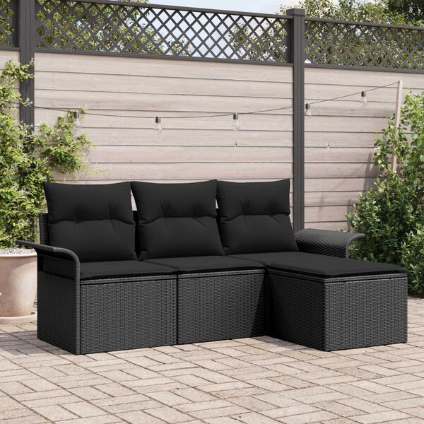 vidaXL Sofa Set mit Kissen 4 pcs Schwarz Poly-Rattan