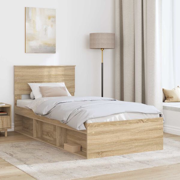 vidaXL Bettrahmen mit Kopfteil Sonoma-Eiche 90 x 200 cm Holzwerkstoff
