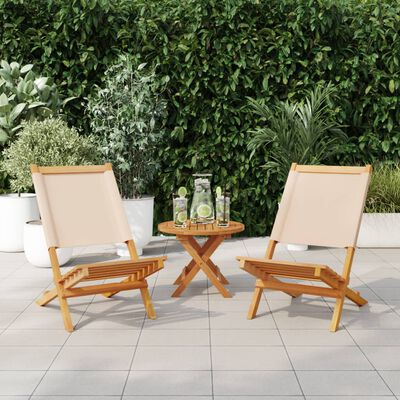 vidaXL Gartenstühle 2 Stk. Beige Massivholz Akazie & Stoff