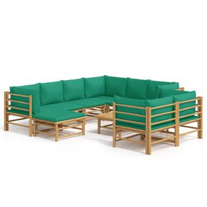vidaXL 10-tlg. Garten-Lounge-Set mit Grünen Kissen Bambus
