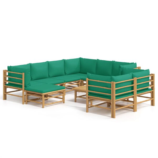 vidaXL 10-tlg. Garten-Lounge-Set mit Gr&uuml;nen Kissen Bambus
