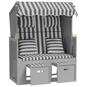 vidaXL Strandkorb mit Kissen Poly Rattan und Massivholz Grau & Wei&szlig;