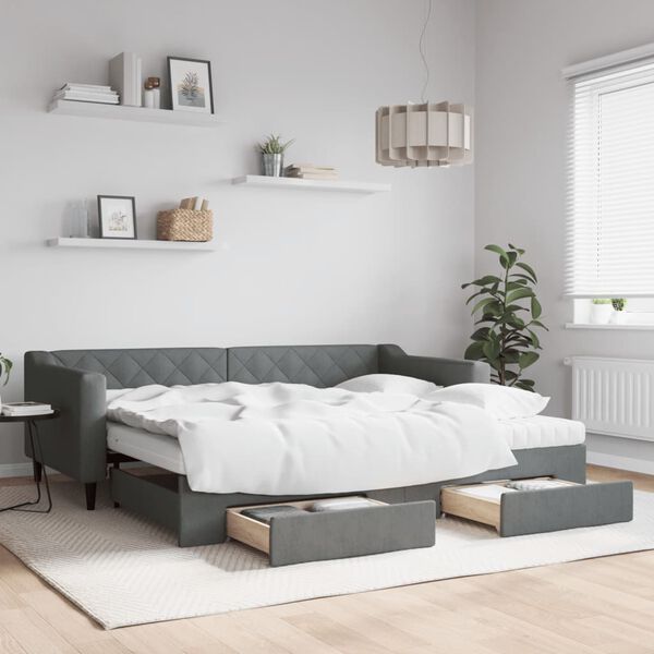 vidaXL Tagesbett Ausziehbar mit Schubladen Dunkelgrau 90x200 cm Stoff