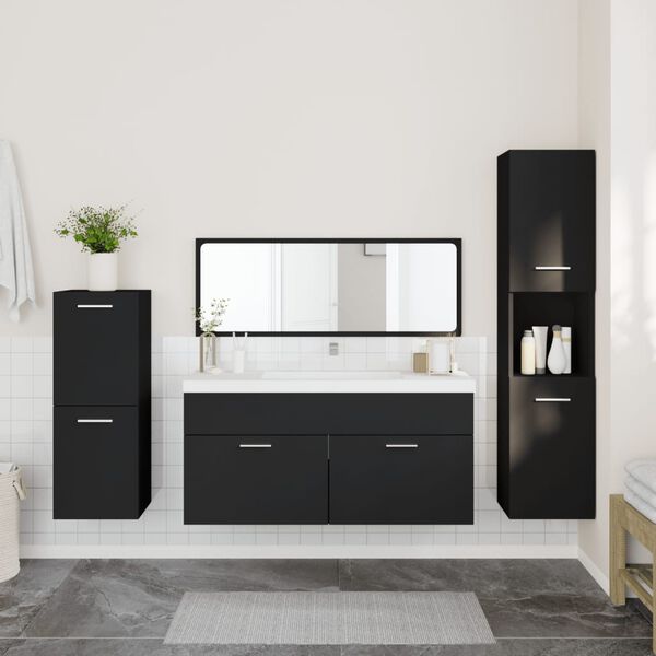 vidaXL 4-tlg. Badm&ouml;bel-Set Schwarz Holzwerkstoff