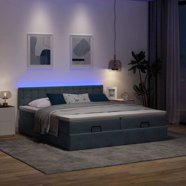 vidaXL Ottoman-Bett mit Matratzen & LEDs Dunkelgrau 160x200 cm Samt