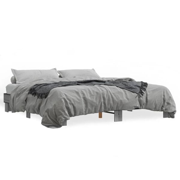 vidaXL Bettgestell Grau Sonoma 200x200 cm Holzwerkstoff und Metall