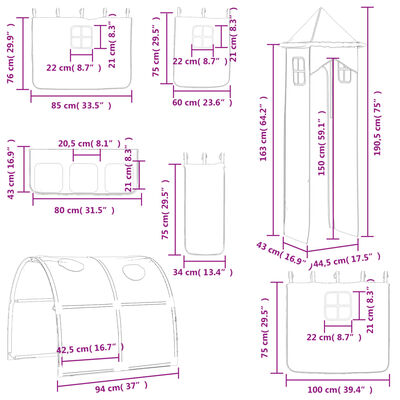 vidaXL Kinderhochbett mit Turm Rosa 90x200 cm Massivholz Kiefer