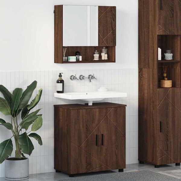 vidaXL Badezimmerm&ouml;bel-Set Wandmontiert 2 pcs Braun Eichen-Optik